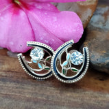 Vintage Horseshoe Black Enamel Flower Earrings ZGF-05059