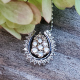 18k White Gold Diamond Horse Shoe with a Champagne Center Pendant  DPD-26974