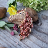Horse Head Brooch Brown & Gold ZGF-05093