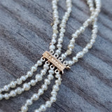 14k Yellow Gold 14" 4 Strand Seed Pearl With Cross Necklace DEJ-24549