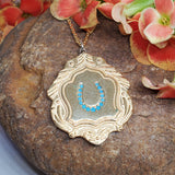 Sterling Silver Gold Finish Turquoise Horseshoe Medallion Necklace SSJ-13532