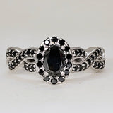 10K White Gold Oval Black Diamond Halo Ring DEJ-24403
