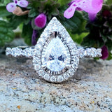 14K White Gold .87ctw Pear Halo Engagement Ring DSR-23813