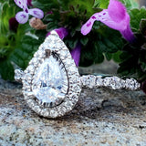 14K White Gold .87ctw Pear Halo Engagement Ring DSR-23813