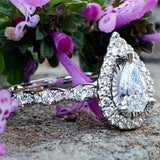 14K White Gold .87ctw Pear Halo Engagement Ring DSR-23813