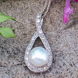 Sterling Silver Freshwater Pearl and CZ Pendant DEJ-24666