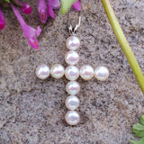 Sterling Silver Freshwater Pearl Cross Pendant DEJ-24663
