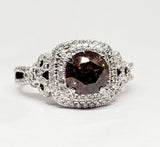 14K White Gold 1.77 CTW Double Halo Brown Diamond Engagement Ring DSR-23815
