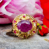 14K Yellow Gold Oval Ruby Flower Ring DEJ-24715