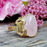 10K Yellow Gold Rose Quartz Wire Ring DEJ-24719