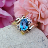 10K Yellow Gold Blue Topaz and Diamond Ring DEJ-24722
