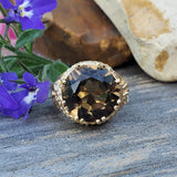 14K Yellow Gold Smoky Quartz Rope Style Ring DEJ-24727