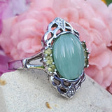 Sterling Silver Jade, Peridot, and Diamond Ring DEJ-24717