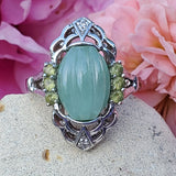 Sterling Silver Jade, Peridot, and Diamond Ring DEJ-24717