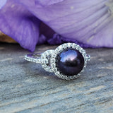 Sterling Silver Black Pearl and Cubic Zirconia Ring SSJ-13629