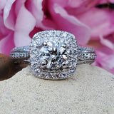 14K White Gold Round Double Halo Engagement Ring DEJ-24415