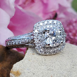 14K White Gold Round Double Halo Engagement Ring DEJ-24415