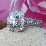 14K White Gold Round Double Halo Engagement Ring DEJ-24415