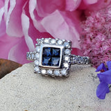14K White Gold Diamond and Sapphire Square Halo Ring DEJ-24700