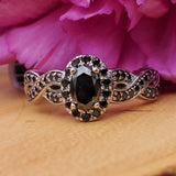 10K White Gold Oval Black Diamond Halo Ring DEJ-24403