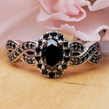 10K White Gold Oval Black Diamond Halo Ring DEJ-24403