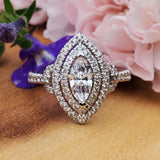 14K White Gold 1.07CTW Marquise Diamond Double Halo Ring DSR-23799