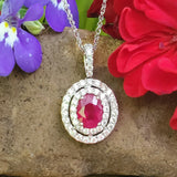 14K White Gold Diamond & Ruby Double Halo Pendant  DPD-27044