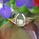 14k Yellow Gold Lab Grown Dancing Diamond Horse Shoe Ring DLB-10093
