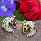 14K Yellow Gold Effy Diamond/Tsavorite Horse Head Earrings - DER-26074