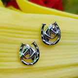 Sterling Silver Horsehead in Horse Shoe Stud Earrings SSJ-13484