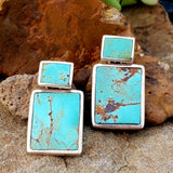 Sterling Silver Rectangular Turquoise Dangle Earrings SSJ-13725
