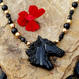 14k Black Onyx Horse Head Necklace   GPD-20022