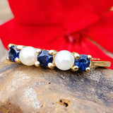 14k Yellow Gold Pearl and Sapphire Ring DEJ-24745