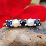 14k Yellow Gold Pearl and Sapphire Ring DEJ-24745