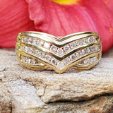 10k Yellow Gold 3 Row Diamond V-Shape Ring DEJ-24746