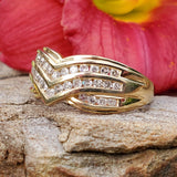 10k Yellow Gold 3 Row Diamond V-Shape Ring DEJ-24746