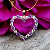 14k Yellow Gold White Sapphire and Amethyst Heart Pendant GPD-20024