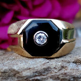 14K Yellow Gold .10CTW Diamond and Onyx Gent's Ring DGR-23309