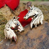 Alamea 14K Yellow Gold Sapphire Eye Horse Head Earrings - GER-23647