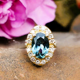 10K Yellow Gold Diamond & Montana Sapphire Oval Pendant DPD-27102