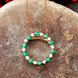 14k White Gold Diamond and Emerald Circle Pendant DPD-27070