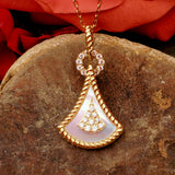 14k Yellow Gold White Mother Of Pearl and Diamond Drop Pendant DPD-27071