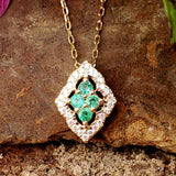 14K Yellow Gold .33CTW Diamond Halo Emerald Cluster Pendant DPD-27090