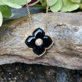 14k Yellow Gold Black Onyx & Diamond Clover Shape Pendant DPD-27066