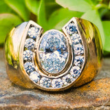 14k Yellow Gold 2.50 CTW Natural Diamond Horse Shoe Ring with Lab Oval DGR-23310