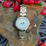 Bulova Caravelle Quartz Ladies Two Tone Crystal Walking Horse Watch WAT-08095