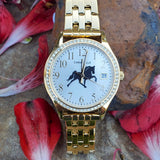 Bulova Caravelle Ladies Yellow Crystal Link Walking Horse Watch WAT-08064