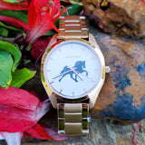 Bulova Caravelle Quartz Rose Tone Walking Horse Watch WAT-08089
