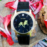 Bulova Gents Yellow Black Leather Strap Walking Horse Watch WAT-08056