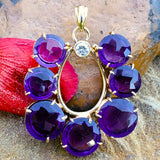 14K Yellow Gold Large Amethyst & Diamond Horse Shoe Pendant GPD-20023